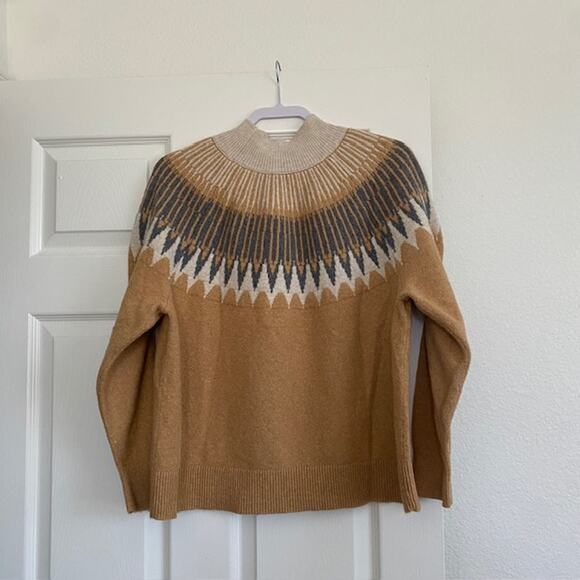 Loft Fair Isle Mock Neck Sweater Women's XL Brown Tan Gray Cream Cozy Winter - Picture 2 of 8
